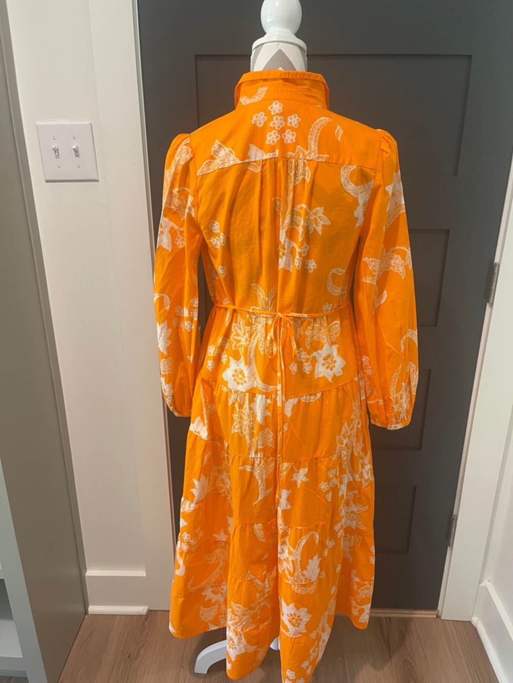 Per Una Cotton Tangerine Floral Cottagecore Button Front Maxi Dress Size 4 - Picture 6 of 8